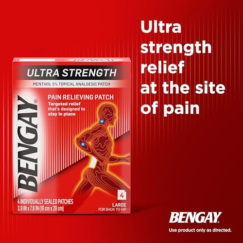Bengay Ultra Strength Bengay Pain Relief Patches, Large Topical Analgesic Menthol Patches for Muscle & Joint Pain Due to Backaches, Minor Arthritis, Sprains, & Strains, 3.9 x 7.9 inches, 4 Count - Image 2