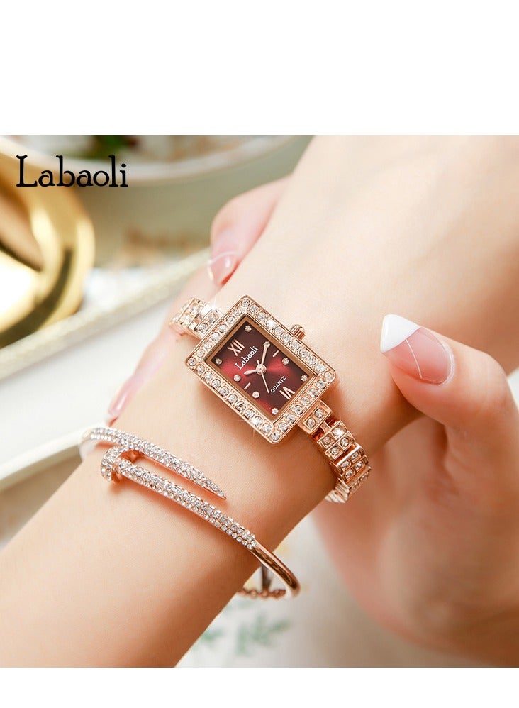 Labaoli New Light Luxury Bracelet Watch Square Quartz Watch Women's Waterproof Watch Set with Diamonds - Image 2