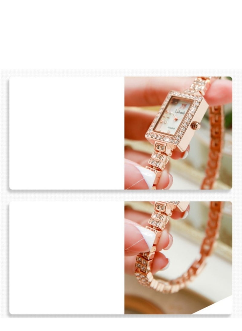 Labaoli New Light Luxury Bracelet Watch Square Quartz Watch Women's Waterproof Watch Set with Diamonds - Image 3