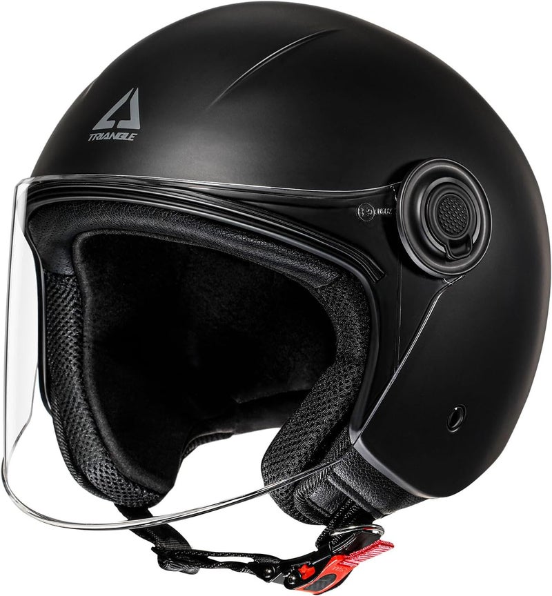 triangle خوذة دراجة نارية مفتوحة الوجه مع واقي للرؤية للبالغين - أسود غير لامع - Image 1