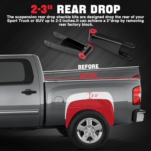 WEILEITE 3 Inch Suspension Rear Drop Lowering Shackles Kit Compatible With Chevy Silverado & GMC Sierra 1500 2500 2500 3500 HD 1500HD 2500HD 3500HD 2001-2010 2WD 4WD Replace 410730 - Image 3