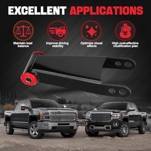 WEILEITE 3 Inch Suspension Rear Drop Lowering Shackles Kit Compatible With Chevy Silverado & GMC Sierra 1500 2500 2500 3500 HD 1500HD 2500HD 3500HD 2001-2010 2WD 4WD Replace 410730 - Image 2