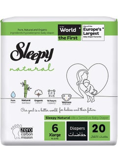 Sleepy Natural Size 6, 20 Count, 15-25Kg Hypoallergenic Baby Dry Diapers  - Image 1