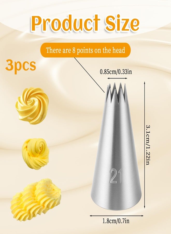 مجموعة من 3 أكياس تزيين الكيك على شكل نجمة مفتوحة، مزودة برؤوس تزيين من الفولاذ المقاوم للصدأ لتزيين الكيك بالكريمة - Image 2