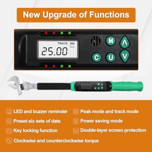 Marsram Adjustable Digital Torque Wrench, 5-99.6ft.lbs/6.8-135N.m, 5-35mm Jaw, Open End Interchangeable Electronic Torque Wrench With Buzzer And LED, For HVAC Car Moto Repair Tool, Calibrated - Image 3