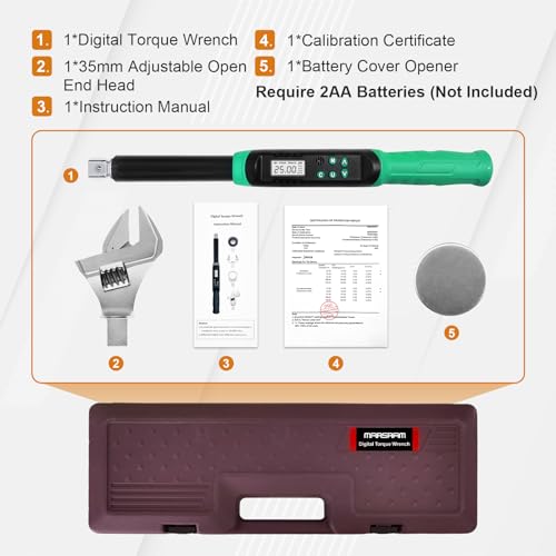 Marsram Adjustable Digital Torque Wrench, 5-99.6ft.lbs/6.8-135N.m, 5-35mm Jaw, Open End Interchangeable Electronic Torque Wrench With Buzzer And LED, For HVAC Car Moto Repair Tool, Calibrated - Image 2