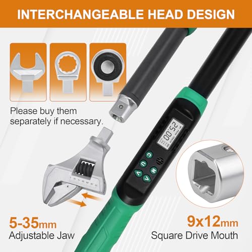 Marsram Adjustable Digital Torque Wrench, 5-99.6ft.lbs/6.8-135N.m, 5-35mm Jaw, Open End Interchangeable Electronic Torque Wrench With Buzzer And LED, For HVAC Car Moto Repair Tool, Calibrated - Image 4