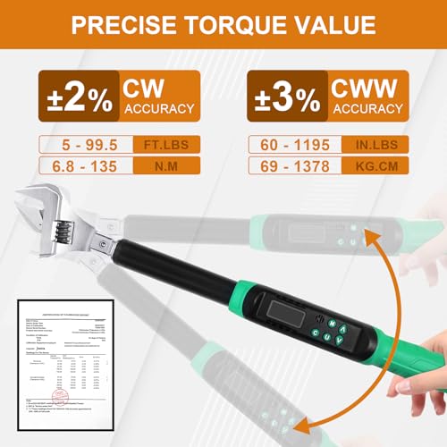 Marsram Adjustable Digital Torque Wrench, 5-99.6ft.lbs/6.8-135N.m, 5-35mm Jaw, Open End Interchangeable Electronic Torque Wrench With Buzzer And LED, For HVAC Car Moto Repair Tool, Calibrated - Image 5