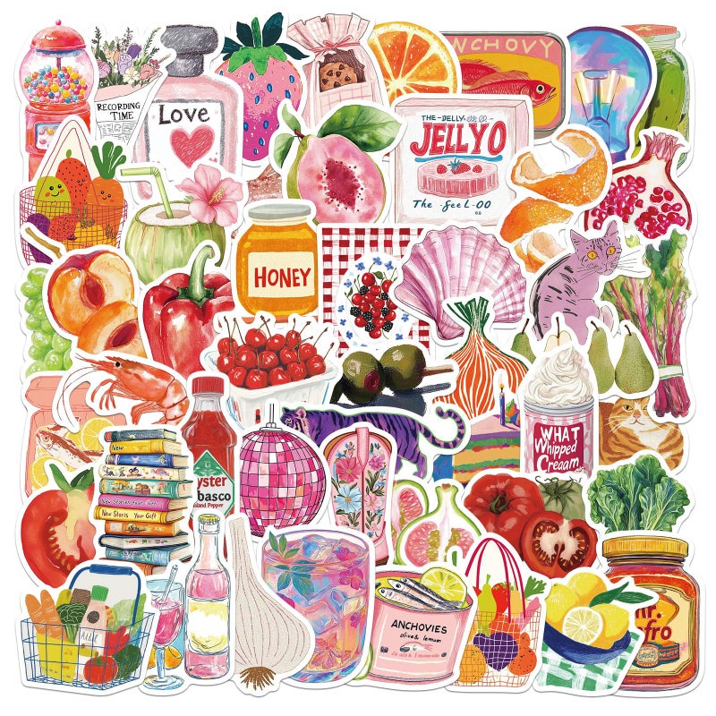 ZJSXINDI 50Pcs Stickers Aesthetic Waterproof Laptop Stickers Decals for Water Bottle Vintage Scrapbook Journals Supplies Journal Planners (Fruit) - Image 1