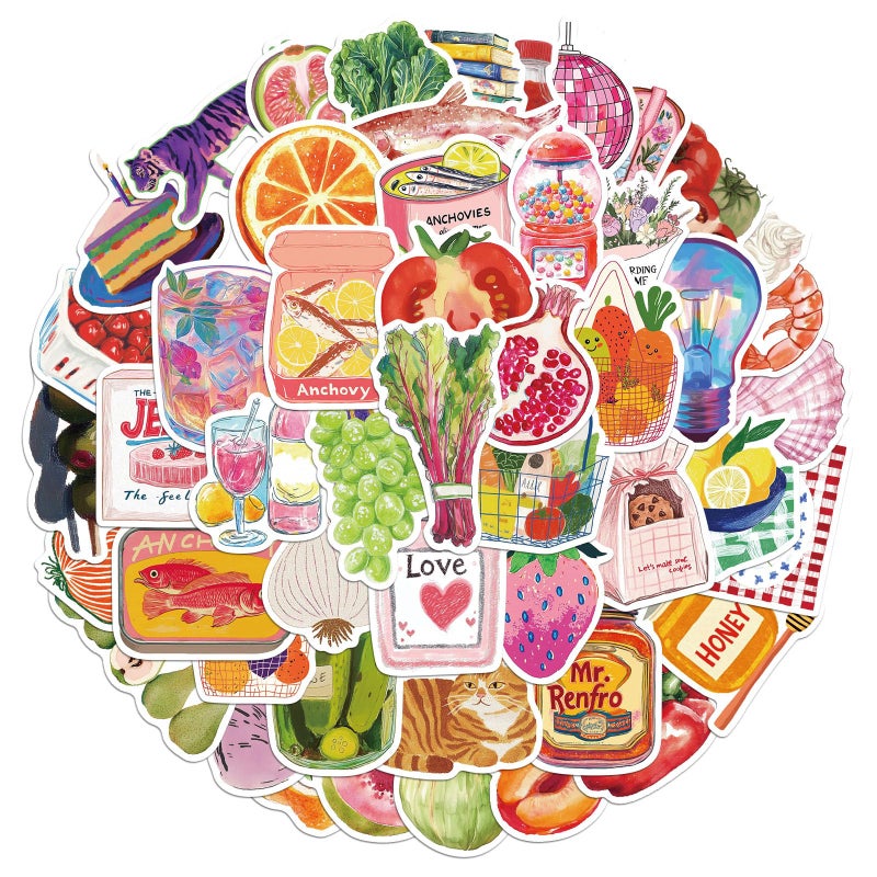 ZJSXINDI 50Pcs Stickers Aesthetic Waterproof Laptop Stickers Decals for Water Bottle Vintage Scrapbook Journals Supplies Journal Planners (Fruit) - Image 4