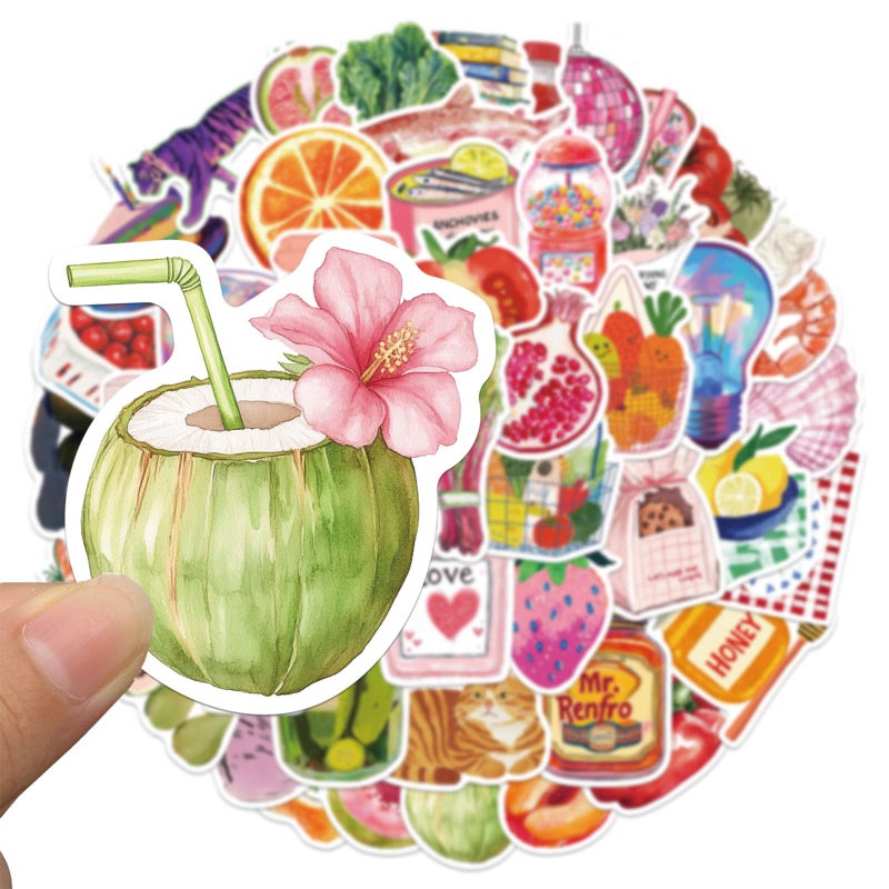 ZJSXINDI 50Pcs Stickers Aesthetic Waterproof Laptop Stickers Decals for Water Bottle Vintage Scrapbook Journals Supplies Journal Planners (Fruit) - Image 2