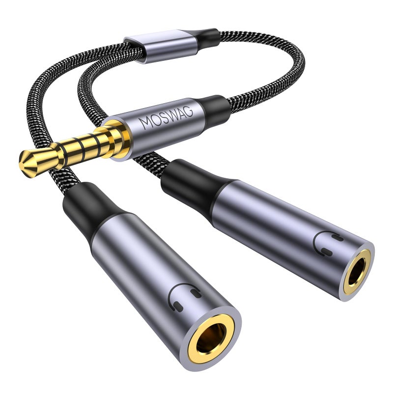 MOSWAG Headphone Splitter Strong Braided GoldPlated 35mm TRRS Splitter for 2 Headphones 35mm Stereo Audio Y Splitter Dual Headphone Jack Adapter for Phone PC Laptop PS4 Switch Mp3 More - Image 2