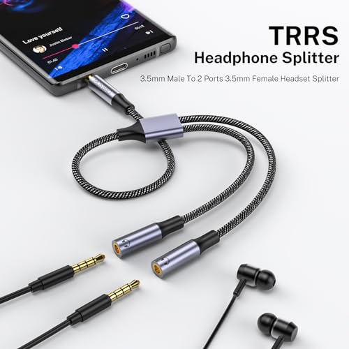 MOSWAG Headphone Splitter Strong Braided GoldPlated 35mm TRRS Splitter for 2 Headphones 35mm Stereo Audio Y Splitter Dual Headphone Jack Adapter for Phone PC Laptop PS4 Switch Mp3 More - Image 3