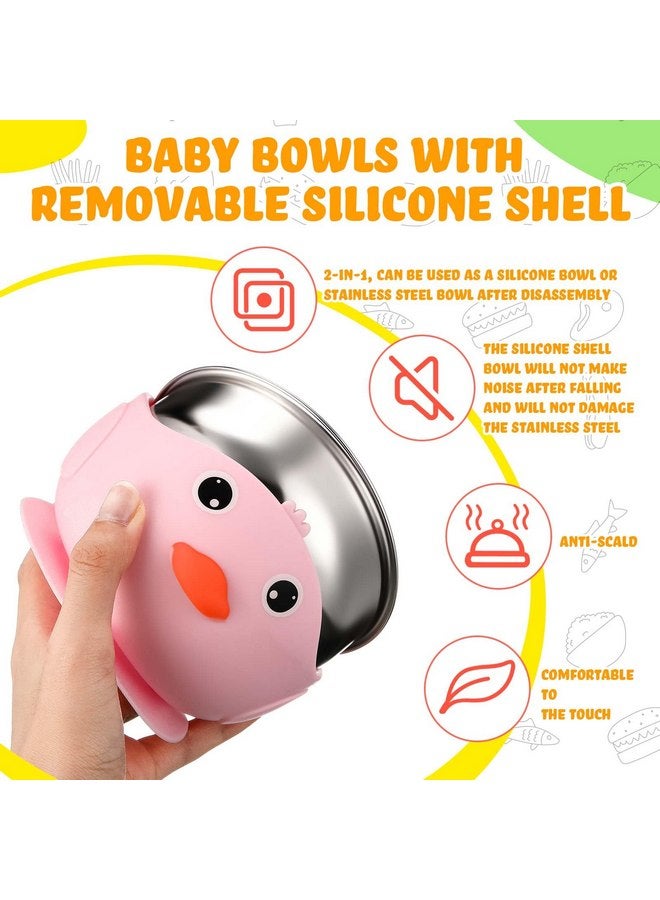 نوجو مجموعة من 4 أوعية طعام للأطفال من الفولاذ المقاوم للصدأ 304 مع غلاف من السيليكون من Nuogo، أوعية طعام للأطفال الصغار مع وعاء مانع للانزلاق بتصميم حيواني لطيف، أوعية آمنة لإطعام الطفل الحساء والمعكرونة والوجبات الخفيفة - Image 4