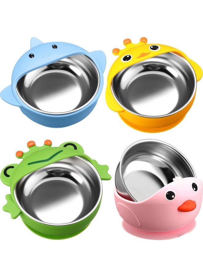 نوجو مجموعة من 4 أوعية طعام للأطفال من الفولاذ المقاوم للصدأ 304 مع غلاف من السيليكون من Nuogo، أوعية طعام للأطفال الصغار مع وعاء مانع للانزلاق بتصميم حيواني لطيف، أوعية آمنة لإطعام الطفل الحساء والمعكرونة والوجبات الخفيفة - Image 1