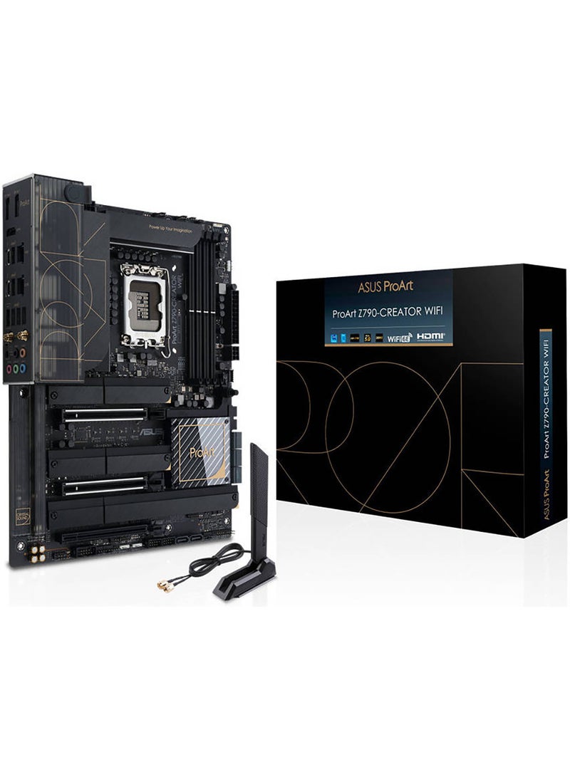 ASUS ProArt Z790-CREATOR WIFI LGA1700 ATX Motherboard, Intel Z790 Chipset, 4 x DDR5 DIMM, 192GB Max Memory, WiFi 6E 6GHz, 10Gb Ethernet, 1 x PCIe 5.0 x16, 1 x HDMI, 2 DP, 6x USB 3.2, 90MB1DV0-M0EAY0 Black - Image 1