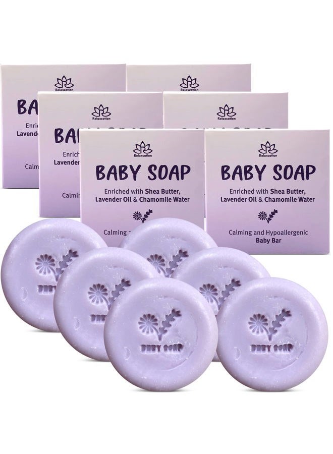 Relaxcation 100% Natural Baby Soap Bar with Lavender Essential Oil, Organic Chamomile Water and Shea Butter - Naturally Cold Process in USA - Calming and Moisturizing for Newborns, Baby, Kids - Image 1