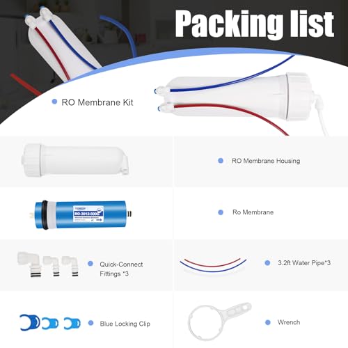 YKMGON 500GPD Reverse Osmosis Membrane Kit with RO Membrane Housing,Wrench,Quick-Connect Fittings,Check Valve and Water Pipe Replacement for Under Sink Home Drinking RO Water Filter System - Image 4