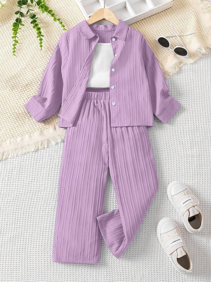 TAGAS Store Tagas Girl Casual 3 Piece Set: Camisole Top, Long Sleeve Shirt, and Straight Pants - Image 2
