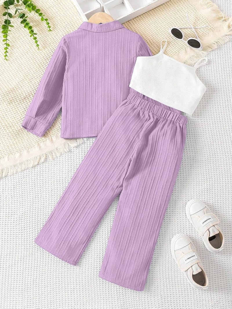 TAGAS Store Tagas Girl Casual 3 Piece Set: Camisole Top, Long Sleeve Shirt, and Straight Pants - Image 3