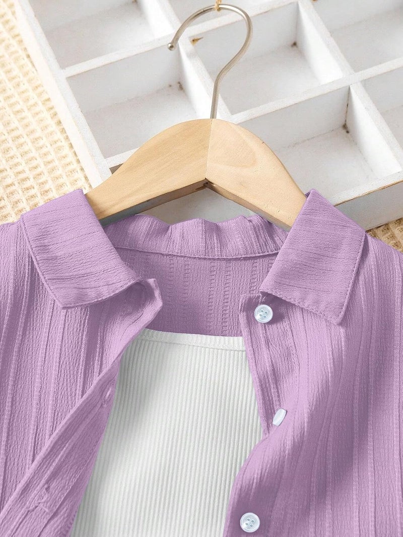 TAGAS Store Tagas Girl Casual 3 Piece Set: Camisole Top, Long Sleeve Shirt, and Straight Pants - Image 5