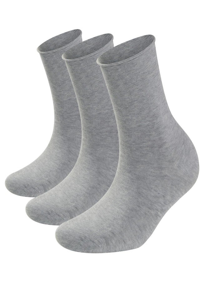 Phoenix Socks جوارب فينيكس، 3 أزواج من الجوارب القطنية العضوية لمرضى السكري من النساء، بقصة فضفاضة وحافة مطوية، مناسبة للحوامل والنساء بعد الولادة وكبار السن، ذات حافة علوية واسعة غير ضاغطة، مناسبة لاعتلال الأعصاب الدوري، قابلة للتهوية (رمادي). - Image 1