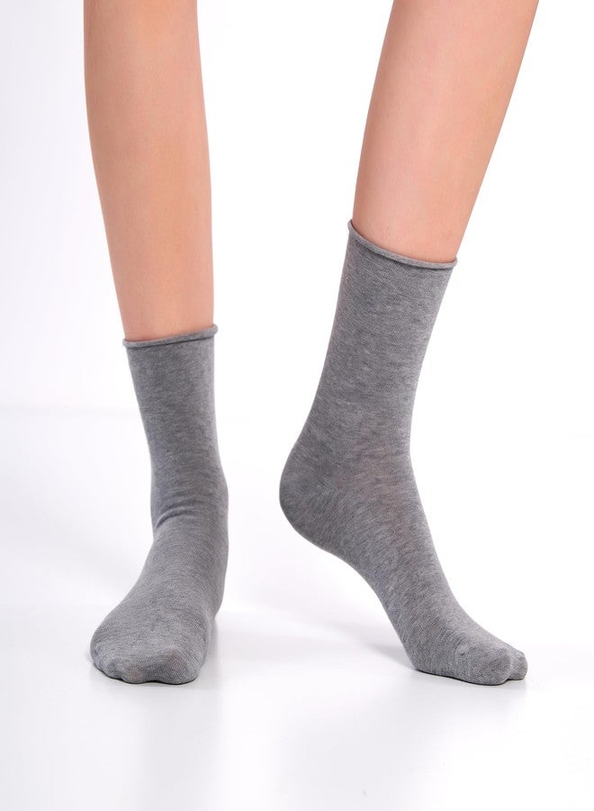 Phoenix Socks جوارب فينيكس، 3 أزواج من الجوارب القطنية العضوية لمرضى السكري من النساء، بقصة فضفاضة وحافة مطوية، مناسبة للحوامل والنساء بعد الولادة وكبار السن، ذات حافة علوية واسعة غير ضاغطة، مناسبة لاعتلال الأعصاب الدوري، قابلة للتهوية (رمادي). - Image 2