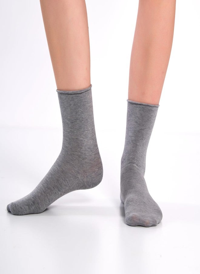 Phoenix Socks جوارب فينيكس، 3 أزواج من الجوارب القطنية العضوية لمرضى السكري من النساء، بقصة فضفاضة وحافة مطوية، مناسبة للحوامل والنساء بعد الولادة وكبار السن، ذات حافة علوية واسعة غير ضاغطة، مناسبة لاعتلال الأعصاب الدوري، قابلة للتهوية (رمادي). - Image 4