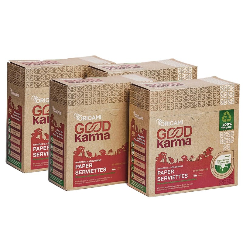 Origami Good Karma 2 Ply Unbleached Sustainable Tissue Paper Napkins - Pack of 4 (50 Pulls Per Pack) - Image 1