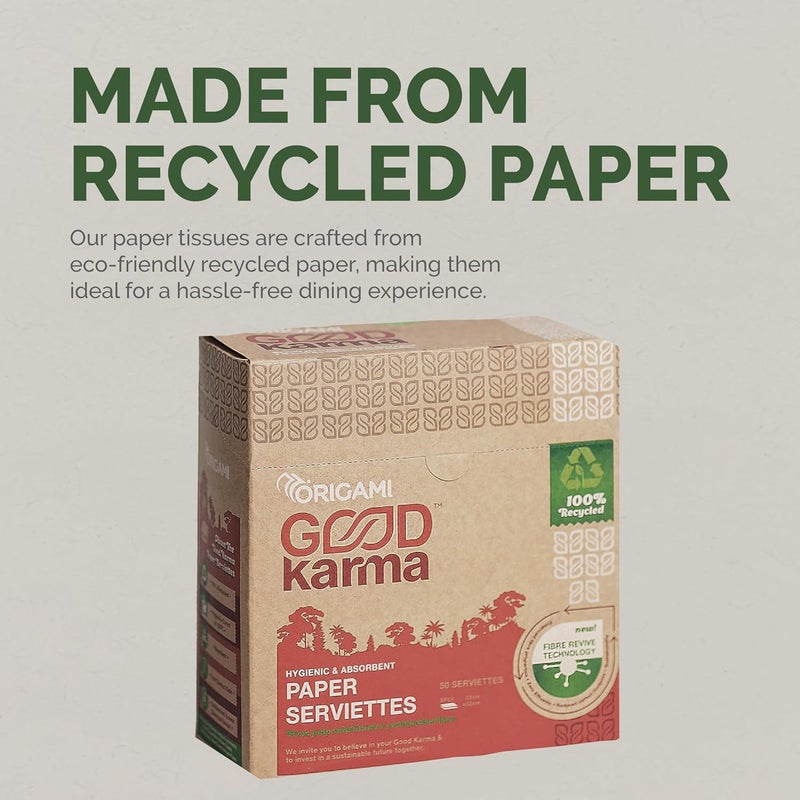 Origami Good Karma 2 Ply Unbleached Sustainable Tissue Paper Napkins - Pack of 4 (50 Pulls Per Pack) - Image 2