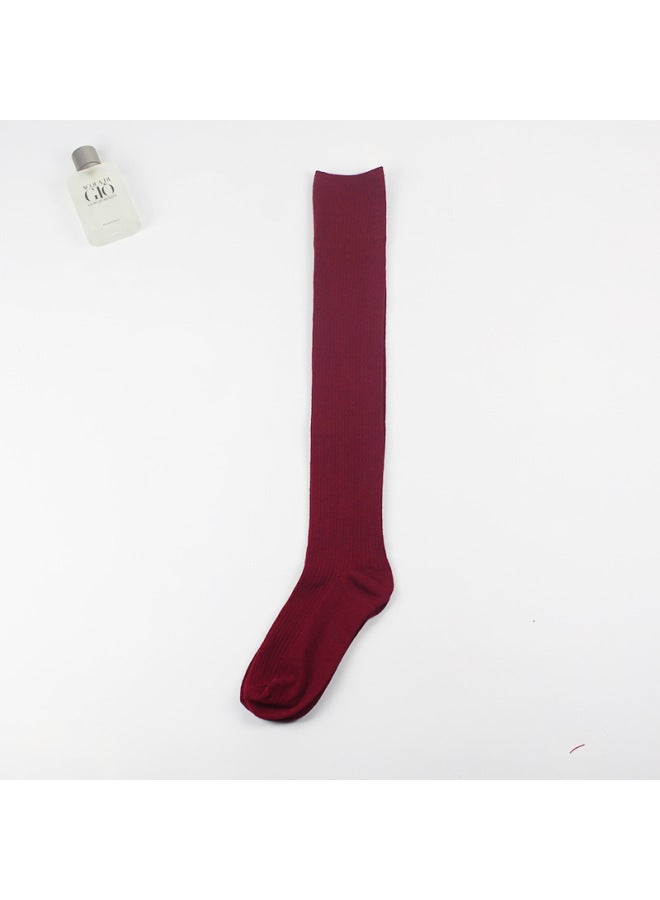 New College Style Vertical Stripes Over-the-knee Thread Korean Style Pile Socks Warm Pure Color Long High Socks For Women