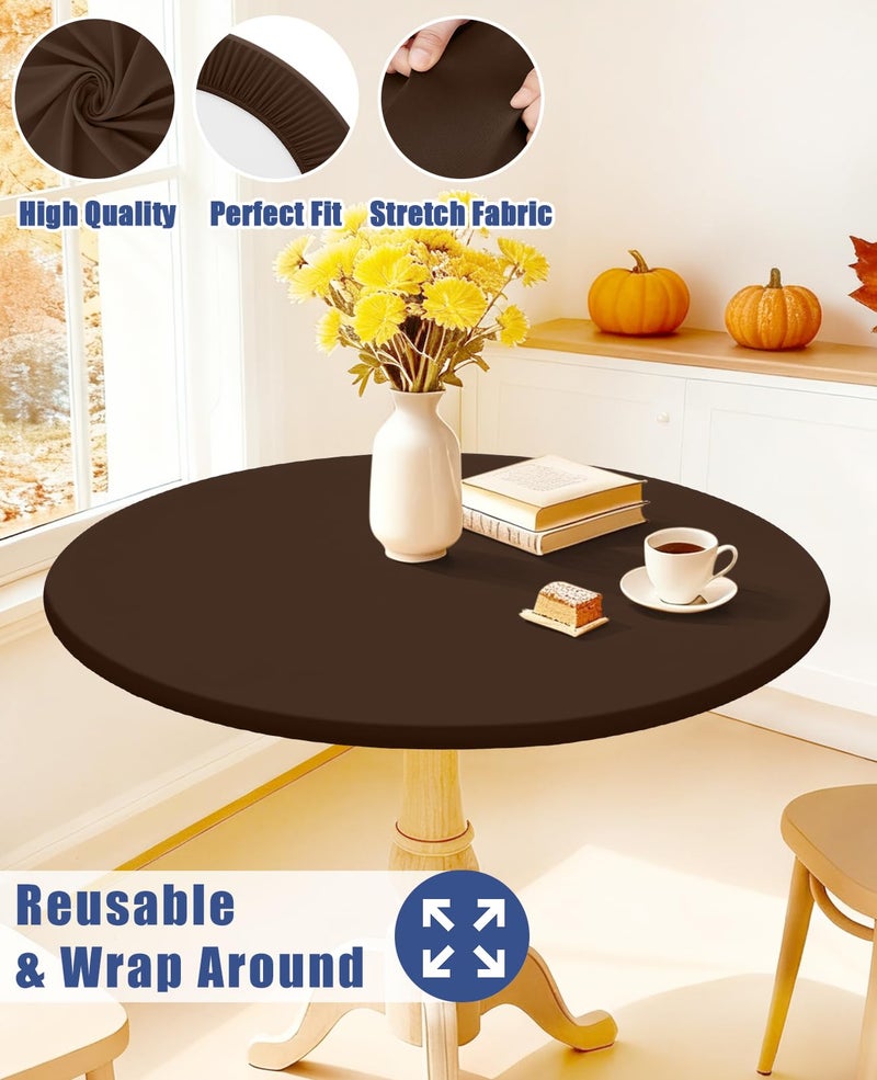 Moosfor Round Spandex Tablecloth  Elastic Fitted Waterproof Tablecloths For 36""-44"" Tables  Stretch Washable Picnic Table Cover For Camping  Dining  Indoor And Outdoor  Coffee - Image 5