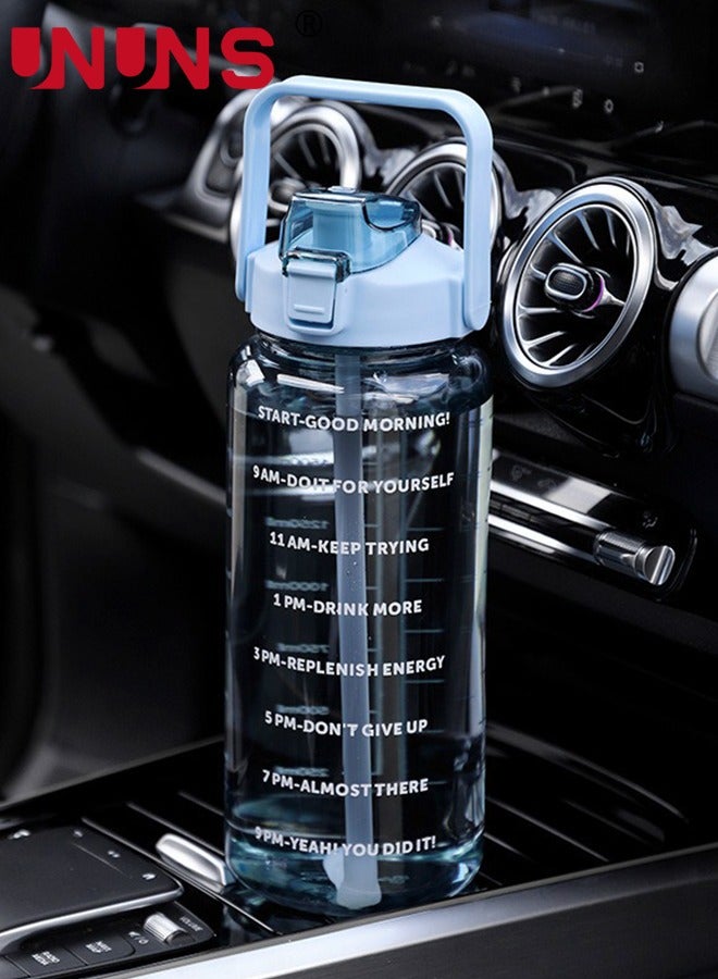 UNUNS زجاجات مياه سعة 2 لتر، زجاجة مياه تحفيزية مع قلم تحديد الوقت، إبريق ماء مانع للتسرب خالٍ من مادة BPA، إبريق كبير لشرب الماء للمنزل والمكتب والرياضة الخارجية وصالة الألعاب الرياضية واللياقة البدنية، أزرق - Image 5