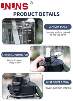 UNUNS 2 Liter Water Bottles,Motivational Water Bottle With Straw Time Marker,BPA-Free Leakproof Water Jug,Large Water Drink Jug For Home Office Outdoor Sport Fitness Gym,Blue  - Image 3