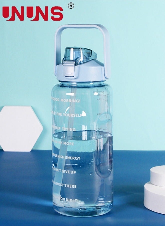 UNUNS زجاجات مياه سعة 2 لتر، زجاجة مياه تحفيزية مع قلم تحديد الوقت، إبريق ماء مانع للتسرب خالٍ من مادة BPA، إبريق كبير لشرب الماء للمنزل والمكتب والرياضة الخارجية وصالة الألعاب الرياضية واللياقة البدنية، أزرق - Image 4