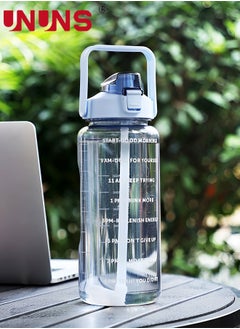 UNUNS 2 Liter Water Bottles,Motivational Water Bottle With Straw Time Marker,BPA-Free Leakproof Water Jug,Large Water Drink Jug For Home Office Outdoor Sport Fitness Gym,Blue  - Image 1