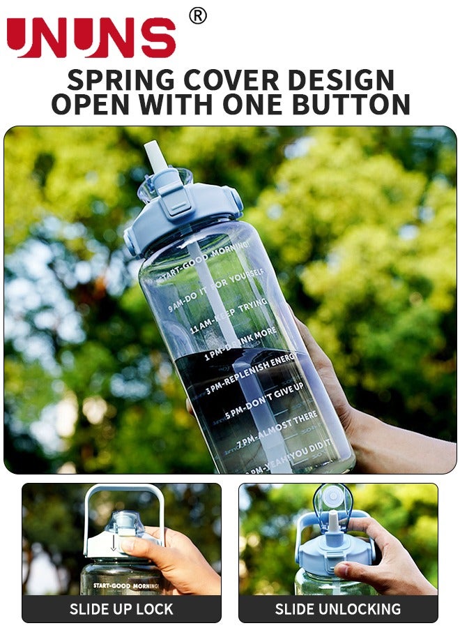 UNUNS زجاجات مياه سعة 2 لتر، زجاجة مياه تحفيزية مع قلم تحديد الوقت، إبريق ماء مانع للتسرب خالٍ من مادة BPA، إبريق كبير لشرب الماء للمنزل والمكتب والرياضة الخارجية وصالة الألعاب الرياضية واللياقة البدنية، أزرق - Image 2