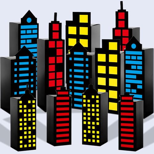 CHUNNIN 12Pcs Skyscraper City Party Favor Boxes for Super Themed Hero Party Decorations City Skyline Buildings Treat Boxes Super Themed Hero Party Candy Goodies Boxes for Boys Girls Birthday Party Supplies - Image 2