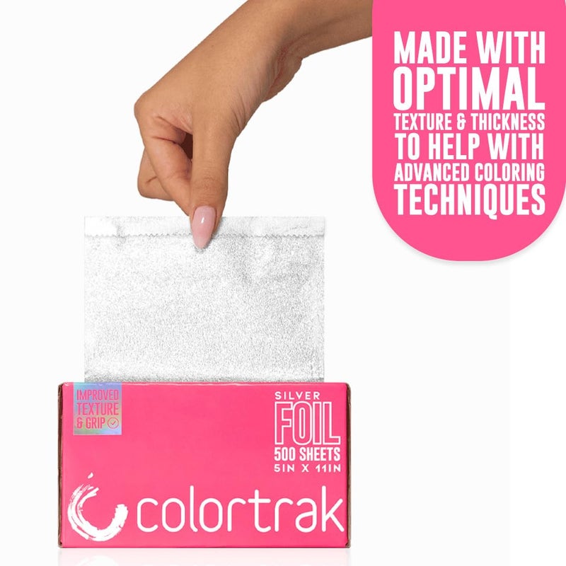 Colortrak Embossed Sheets Silver Aluminum Foil Pop-up Dispenser, 500 Pre-cut Sheets Non-slip Textured, for Hair Foil Coloring and Highlighting Applications Silver, 5 x 11 - Image 2