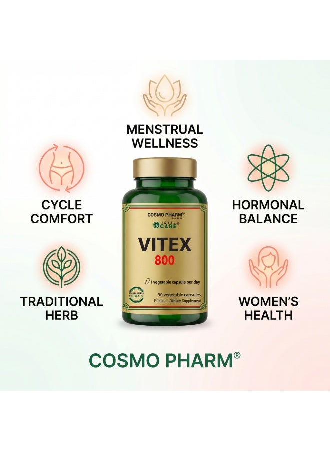 Cosmo Pharm Vitex 800 Chasteberry | Supports Hormonal Balance & a Comfortable Monthly Cycle for Women | 90 Vegetable Capsules - Image 3
