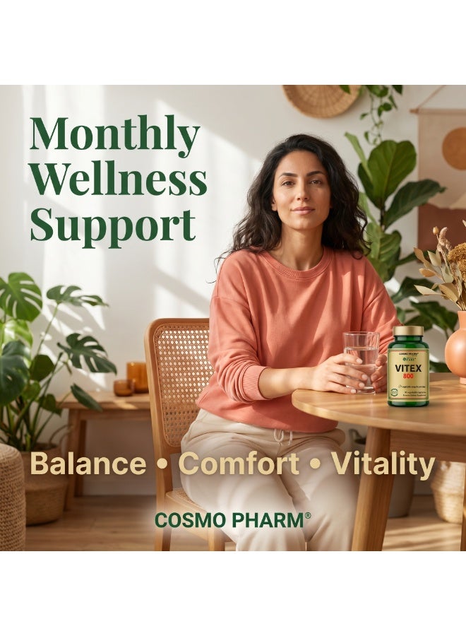 Cosmo Pharm Vitex 800 Chasteberry | Supports Hormonal Balance & a Comfortable Monthly Cycle for Women | 90 Vegetable Capsules - Image 4