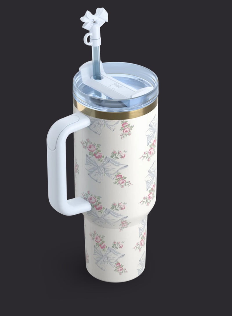 Stanley The Quencher H2.0 Tumbler With Handle And Straw 40 oz Flowstate 3-Position Lid Cup Holder Compatible For Travel Insulated Stainless Steel Cup BPA-Free Stanley X LoveShackFancy Cup Vacuum Insulated Tumbler With Lid and Straw For Water, Iced Tea Or Coffee, Smoothie And More Rosa Beaux Blue - Image 2