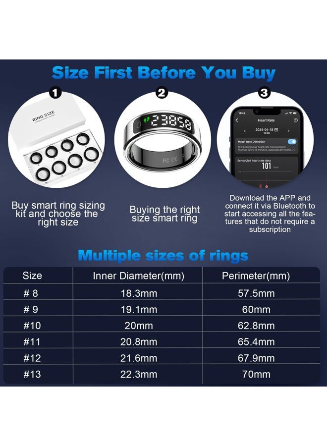 MagLoop Smart Ring Health Tracker for Men/Women with LED Dispay Screen,Fitness Ring Sleep Tracker,Fast Charging,for Pedometer Exercise,Monitor Sleep,Heart Rate, Stress,Waterproof (Silver, 10) - Image 3