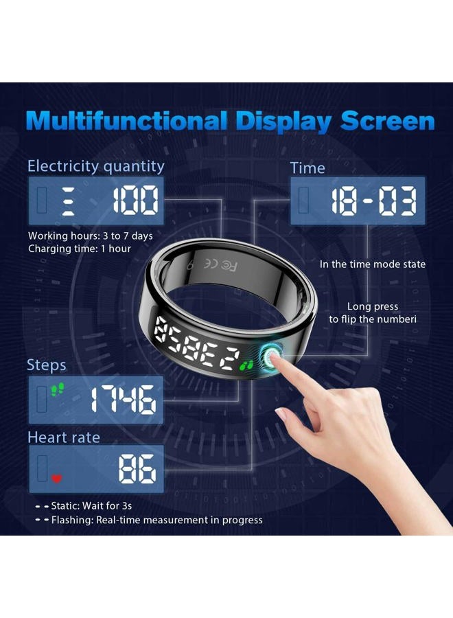 MagLoop Smart Ring Health Tracker for Men/Women with LED Dispay Screen,Fitness Ring Sleep Tracker,Fast Charging,for Pedometer Exercise,Monitor Sleep,Heart Rate, Stress,Waterproof (Silver, 10) - Image 4