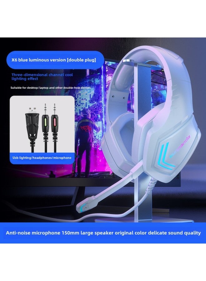 Computer Headset Headset E-sports Game Headset Cable Desktop Mobile Phone Notebook Special Noise Reduction Band-Color:Blue Glow (universal For Desktop Computers/dual Jack Notebooks)  - Image 1