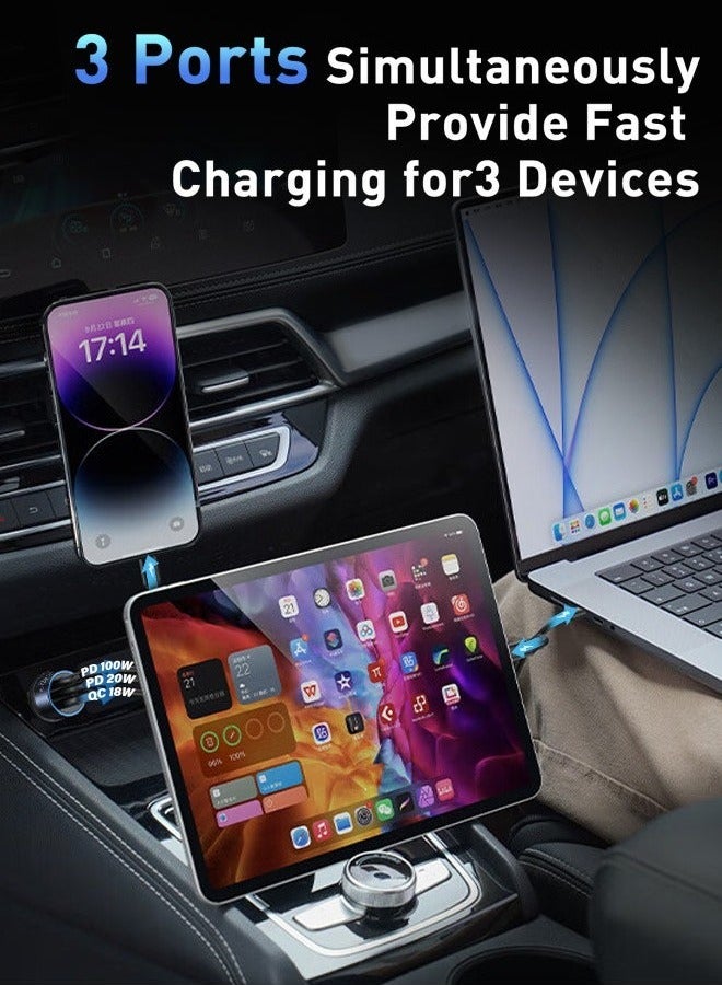 66W Super Fast Car Charger Fast Charging 3 Port USB Car Power Adapter With 66W USB C Cable Car Fast Charger Plug For Steam Deck Macbook Laptops Tablets iPhone 16 15 Series Samsung Galaxy Xiaomi Black - Image 3