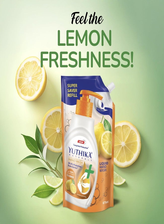 Yuthika Naturals Hand Wash Complete Protection 100% Natural Extract for Hand Hygiene Protect from Germs pH Balanced Formula Lemon 650ml (Pack of 1) - Image 3