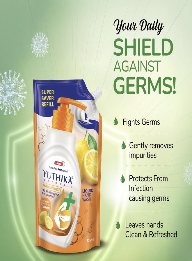 Yuthika Naturals Hand Wash Complete Protection 100% Natural Extract for Hand Hygiene Protect from Germs pH Balanced Formula Lemon 650ml (Pack of 1) - Image 4