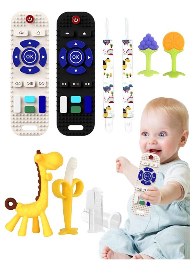 XiuWoo 10 Pack Silicone Teething Toys for Infant Toddlers, Remote Control Shape Teethers, Soothe Babies Teething Relief Sore Gums, Banana Finger Toothbrush, Fruit Shape Giraffe Teether Set for Babies  - Image 1