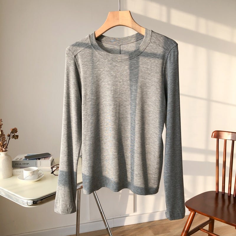Powerful Factory Early Spring Lyocell Acetate Wool Round Neck Muscle Base Bottoming Shirt Women'S Right Shoulder Long-Sleeved T-Shirt - Image 1